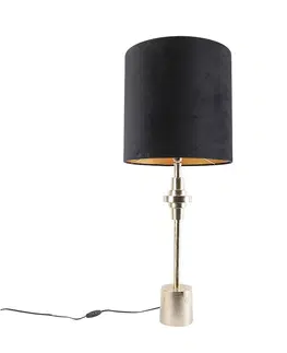 Stolni lampy Art Deco stolní lampa zlatý sametový odstín černý 40 cm - Diverso