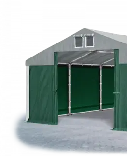Zahrada Skladový stan 5x10x2,5m střecha PVC 560g/m2 boky PVC 500g/m2 konstrukce ZIMA PLUS Šedá Zelená Bílá
