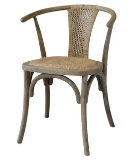 Jídelní stoly Přírodní dřevěná židle s výpletem a opěrkami Old French chair - 50*45*79 cm  Chic Antique 41055100 (41551-00)