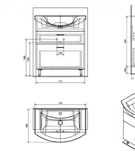 Koupelnový nábytek AQUALINE ZOJA umyvadlová skříňka šuplíková 71,5x74x34cm, bílá 51071A
