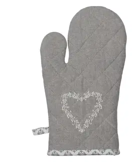 Chňapky Šedá bavlněná chňapka - rukavice se srdíčkem Lovely Heart - 16*30 cm Clayre & Eef LYH44