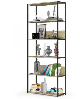 Knihovny Ak furniture Knihovna Rita s kovovým rámem 80 cm - černá/dub artisan - 6 polic