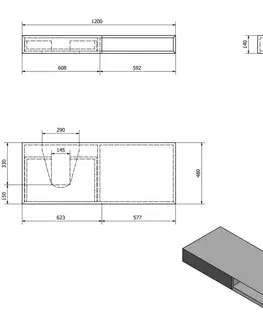 Koupelnový nábytek SAPHO MORIAN umyvadlová skříňka 120x14x48cm, dub černý, levá MR122