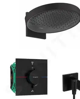 Sprchy a sprchové panely HANSGROHE Sprchový set s termostatem pod omítku, s tělesem, průměr 36 cm, 3 proudy, matná černá SANI21HHH411