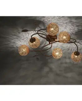 Designová stropní svítidla PAUL NEUHAUS Stropní svítidlo, 6-ramenné, venkovské, hnědo-zlatá PN 6398-48