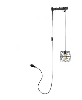 Industriální nástěnná svítidla PAUL NEUHAUS nástěnné svítidlo, černá, s držákem, nastavitelná výška, šňůrový vypínač