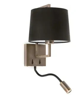 Nástěnná svítidla s látkovým stínítkem FARO FRAME nástěnná lampa, starozlatá/černá, se čtecí lampičkou