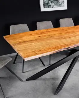 Designové a luxusní jídelní stoly Estila Masivní industriální obdélníkový medově hnědý jídelní stůl Mammut s překříženými kovovými nožičkami 200 cm