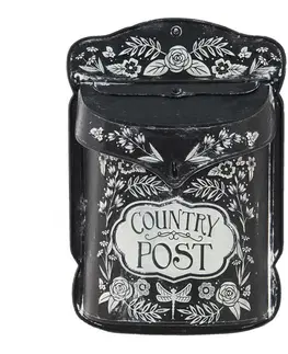 Poštovní schránky Černá retro schránka s bílými květy Country Post - 26*10*35 cm Clayre & Eef 6Y4689