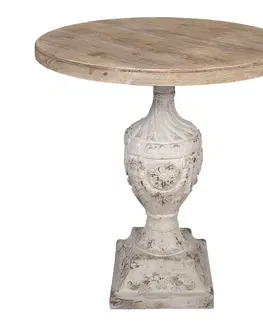 Konferenční stolky Bílo hnědý dřevěný odkládací stolek s patinou - Ø 76*78 cm Clayre & Eef 50510