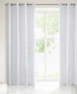 Záclony Bílá dekorační záclona se stříbrným prošíváním 140 x 250 cm