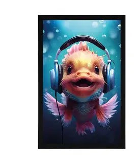 Párty zvířata se sluchátky Plakát rybka se sluchátky