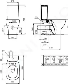 Záchody IDEAL STANDARD Tesi WC kombi mísa, spodní/zadní odpad, AquaBlade, bílá T008201