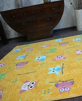 Koberce a koberečky Dywany Lusczow Dětský kusový koberec LITTLE OWL žlutý, velikost 200x200