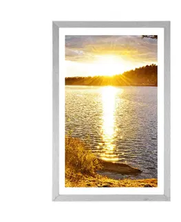 Příroda Plakát s paspartou západ slunce nad jezerem