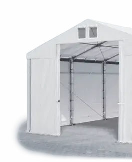 Zahrada Skladový stan 5x10x2,5m střecha PVC 560g/m2 boky PVC 500g/m2 konstrukce ZIMA PLUS Bílá Bílá Zelená
