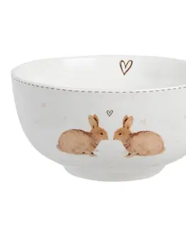 Mísy a misky Miska s králíčky a srdíčky Bunnies in Love - Ø 14*7 cm / 500 ml Clayre & Eef BSLCBO
