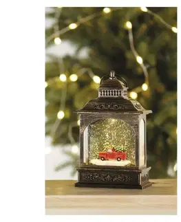 LED osvětlení na baterie EMOS LED dekorace – vánoční lucerna s autíčkem, 21 cm, 3x AA, vnitřní, teplá bílá, časovač DCLW25