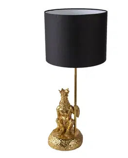 Lampy Zlatá stolní lampa s opicí a korunkou a černým stínidlem Monkey King - Ø 23*45 cm E27 Clayre & Eef 6LMC0048