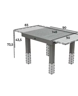 Zahradní stolky DEOKORK Hliníkový stůl rozkládací i výškově nastavitelný 90/150x90 cm TITANIUM (2v1)