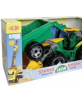 Dřevěné vláčky Lena Traktor se lžící 60cm a přívěsem 45cm plast v krabici