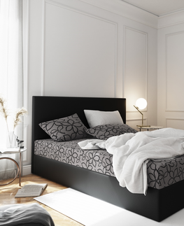 Postele Čalouněná postel CESMIN 180x200 cm, šedá se vzorem/černá