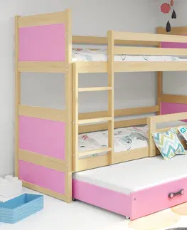 Postele BMS Dětská patrová postel s přistýlkou ​​RICO 3 | borovice 80 x 190 cm Barva: Modrá