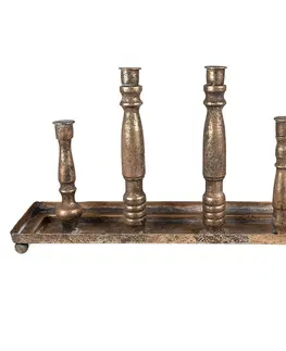 Svícny Měděný antik kovový svícen na úzké svíčky - 42*11*24 cm Clayre & Eef 6Y4981