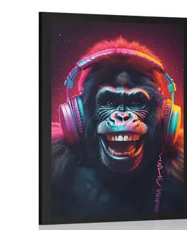 Párty zvířata se sluchátky Plakát gorila se sluchátky
