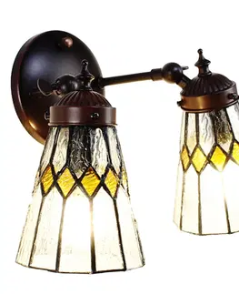 Svítidla Nástěnná Tiffany lampa 2 stínidla žluté detaily YelloRhom - 30*23*23 cm E14/max 2*25W Clayre & Eef 5LL-6210