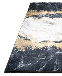 Moderní koberce Tmavý moderní koberec s protiskluzovou úpravou a abstraktním vzorem