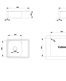 Kuchyňské dřezy AQUALINE Nerezový vestavný dřez s odkapem, 58x18x48 cm AQ5848B