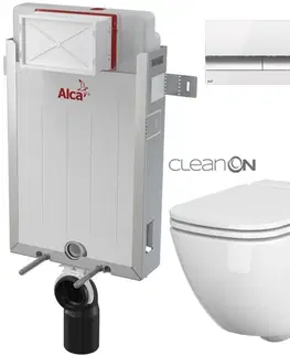 WC sedátka ALCADRAIN Renovmodul předstěnový instalační systém s bílým/ chrom tlačítkem M1720-1 + WC CERSANIT CLEANON CASPIA + SEDÁTKO AM115/1000 M1720-1 CP1
