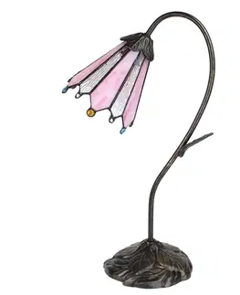 Svítidla Stolní Tiffany lampa Flowerbell pink - 30*17*48 cm E14/max 1*25W Clayre & Eef 5LL-6246