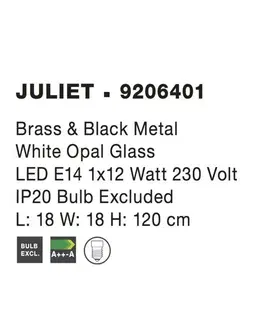 Designová závěsná svítidla NOVA LUCE závěsné svítidlo JULIET mosaz a černý kov bílé opálové sklo E14 1x12W IP20 bez žárovky 9206401