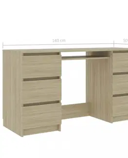 Pracovní stoly Psací stůl se 6 šuplíky 140x50 cm Dekorhome Dub sonoma