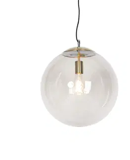 Zavesna svitidla Moderní závěsná lampa mosazná s kouřovým sklem 40 cm - Koule