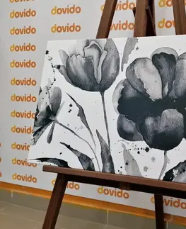 Černobílé obrazy Obraz nádherné černobílé tulipány v zajímavém provedení