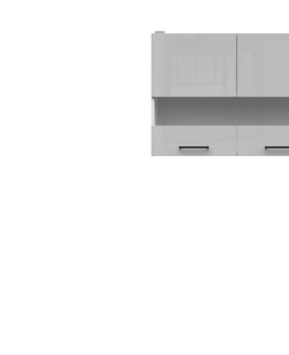 Kuchyňské linky JAMISON, vitrína horní 80 cm, bílá/světle šedý lesk 