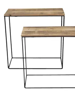 Konferenční stolky Set 2 odkládacích stolků s recyklovaným dřevem - 60*25*65 cm / 55*22*56 cm Clayre & Eef 50307