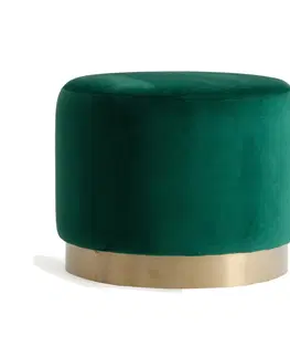 Stylové a luxusní taburety Estila Art deco designová kulatá taburetka Saanvi se smaragdově zeleným sametovým potahem a dřevěnou podstavou 51cm