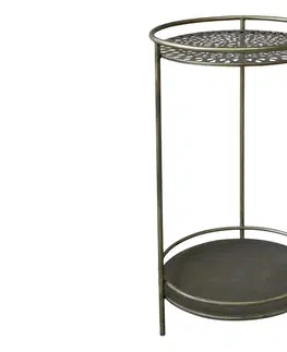 Konferenční stolky Mosazný antik kovový kulatý odkládací stolek Hilla - Ø 43*74 cm Chic Antique 41063413 (41634-13)