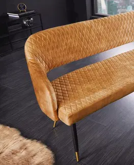 Stylové a luxusní lavice Estila Designová čalouněná art deco lavice Fribourg s asymetrickými nožičkami zlatá žlutá 162 cm