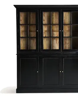 Luxusní jídelní vitríny Estila Luxusní černá vintage čtyřdveřová vitrína Zena Noir se skříňkami a šuplíky ve spodní části 205 cm