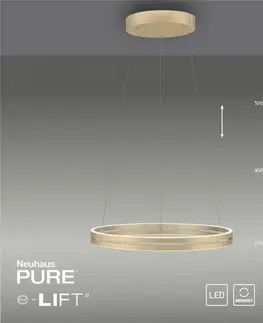 LED lustry a závěsná svítidla PAUL NEUHAUS LED závěsné svítidlo PURE-E-LOOP matná mosaz elektricky nastavitelná výška 2700-5000K PN 2551-60