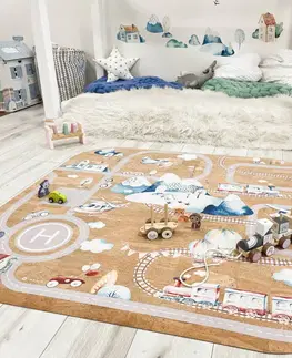 Korkové koberce Hrací korkový koberec pro děti se silnicí, auty a jménem