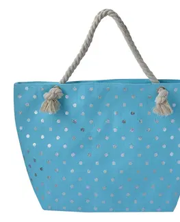Nákupní tašky a košíky Modrá plážová taška se stříbrnými puntíky Dotta - 56*7*37 cm Clayre & Eef JZBG0268