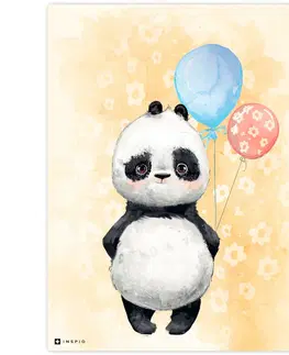 Obrazy do dětského pokoje Obrázek do dětského pokoje Panda s balony v oranžovém