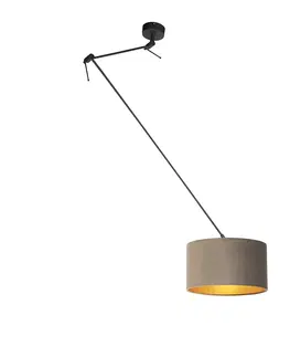 Zavesna svitidla Závěsná lampa s velurovým odstínem taupe se zlatem 35 cm - Blitz I černá