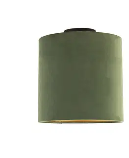 Stropni svitidla Stropní svítidlo s velurovým odstínem zelené se zlatem 25 cm - černá Combi